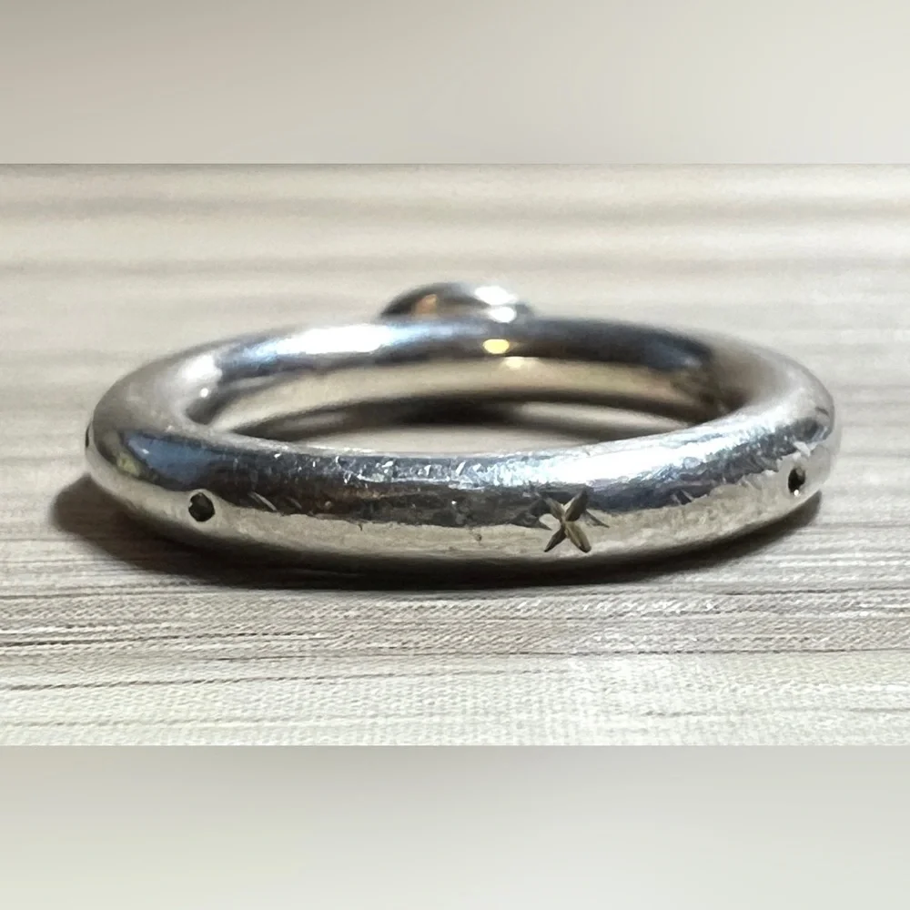Vintage Designed Signed GK Sterling Silver Moonstone Cabochon Ring, Size 5.5